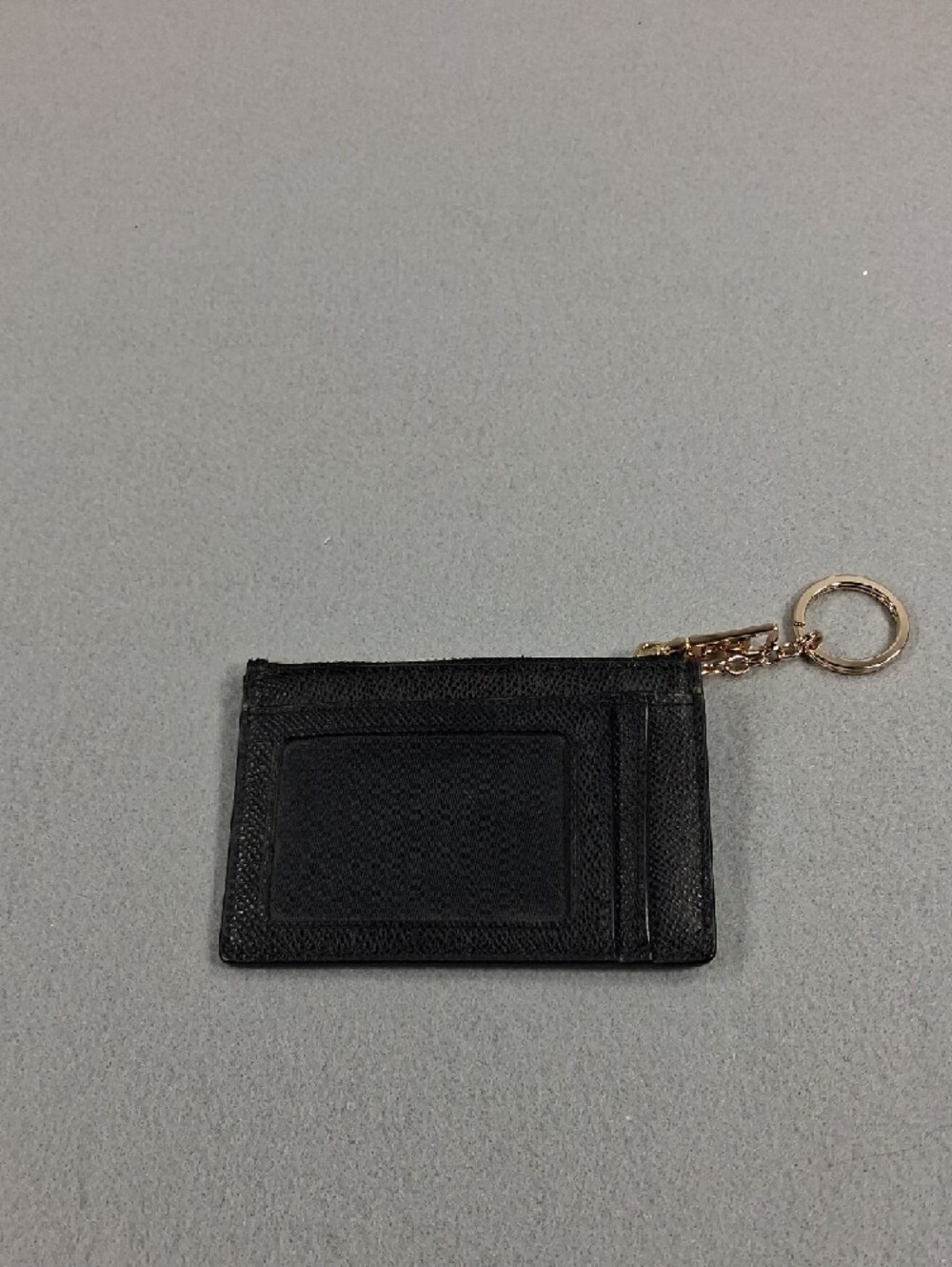 Coach Black Leather Zip Card Holder with Gold Keyring - Picture 2 of 3